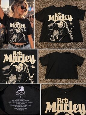 Bob Marley Zion Rootswear Graphic Crop Tee Black Reggae Shirt